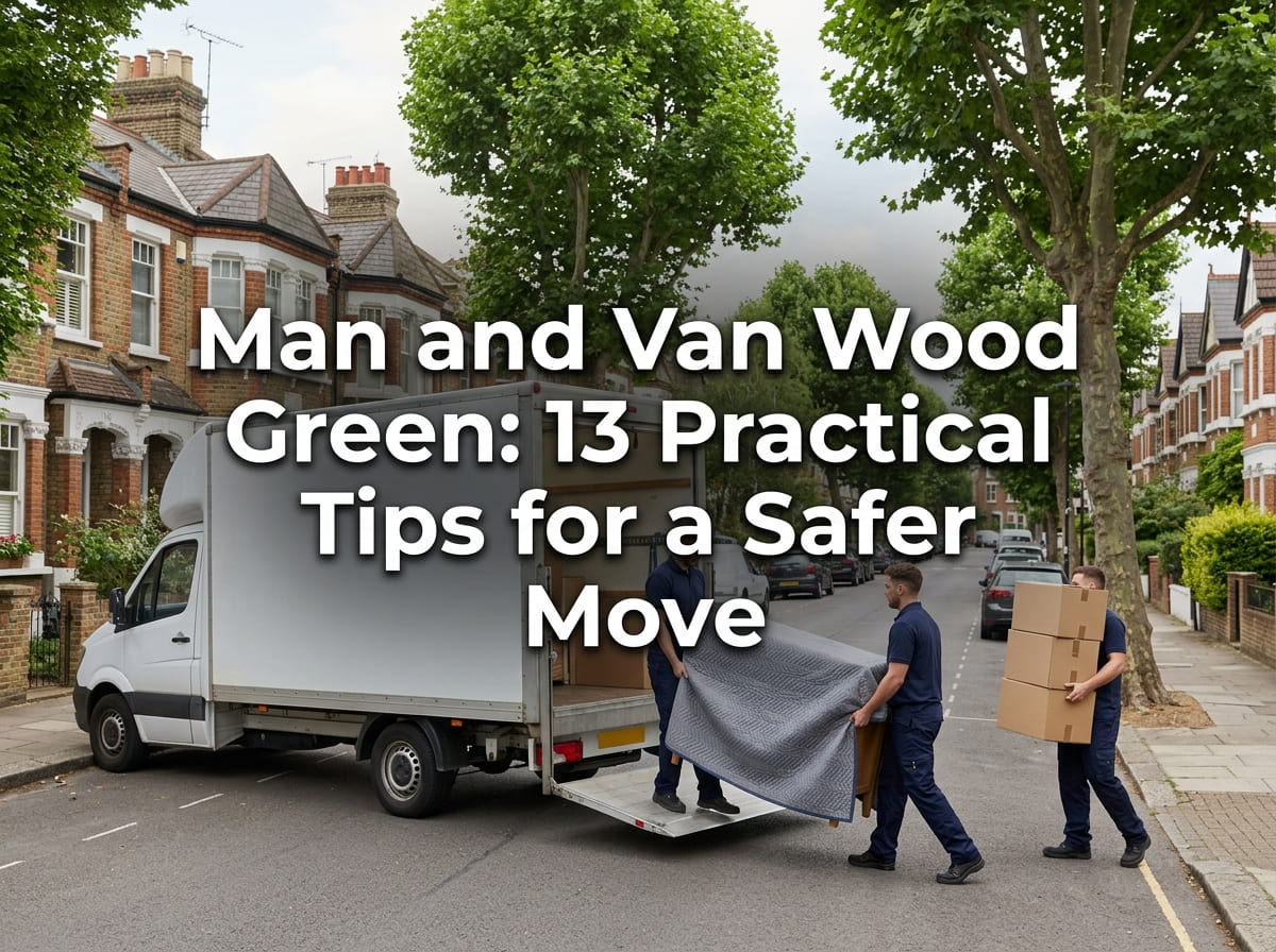 Man and van Wood Green featured banner showing a plain Luton van and uniformed movers on a North London residential street.