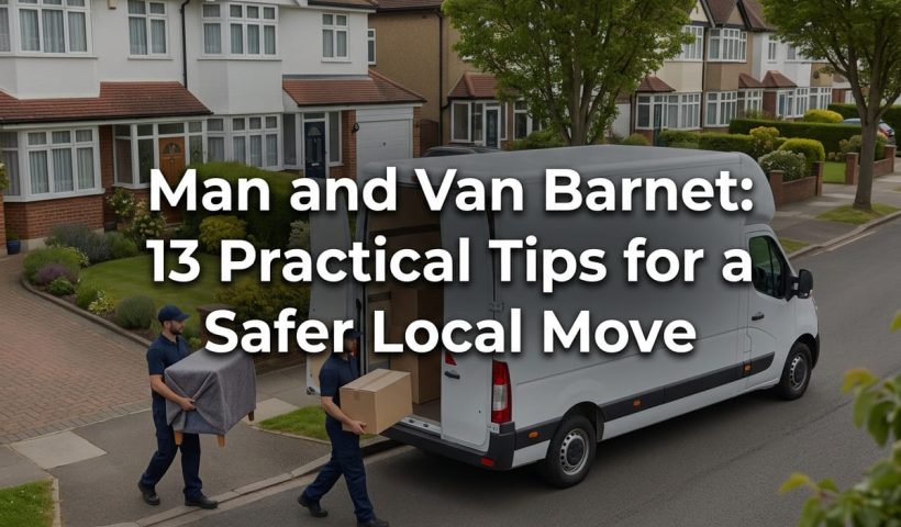 Man and van Barnet featured banner showing a plain Luton van and uniformed movers on a suburban North London street.