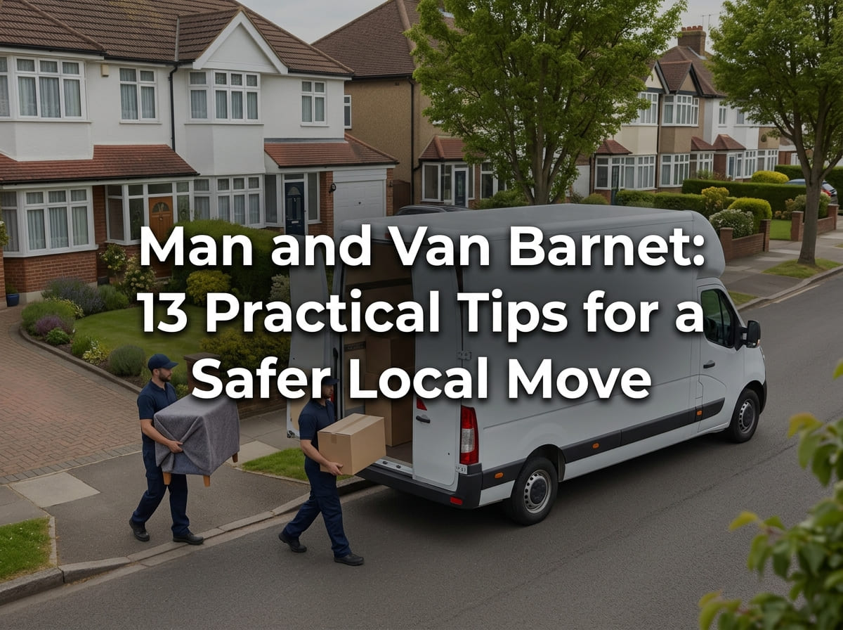 Man and van Barnet featured banner showing a plain Luton van and uniformed movers on a suburban North London street.